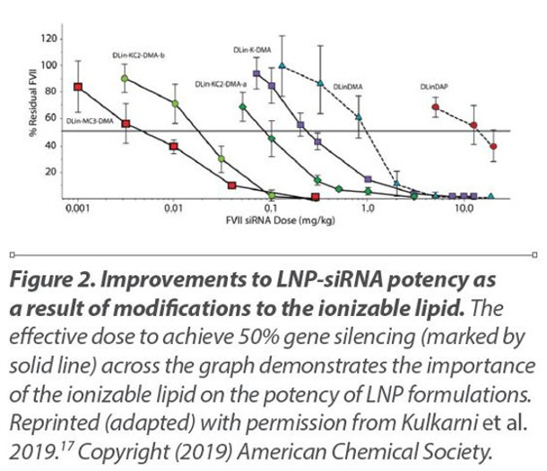 Improvements to LNP-siRNA potency as a result of modifications to the ionizable lipid.