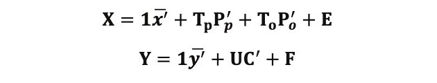 X space is divided into three parts: a predictive part that is correlated to Y and is designated by the subscript P, an orthogonal part that is uncorrelated to Y and is designated by the subscript O, and a residual part.