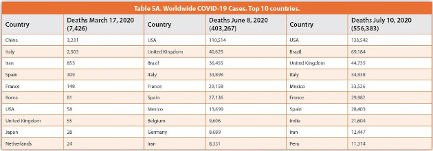 Worldwide COVID-19 Cases. Top 10 countries